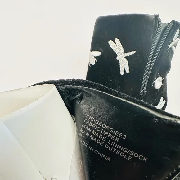 INC International Concepts Brand New Black Dragon Fly Embroidered Ankle Boots - Picture 5 of 6